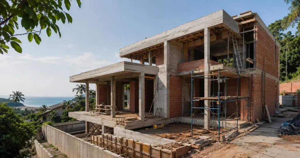 Casa em construção por empreitada em canteiro na Grande Florianópolis