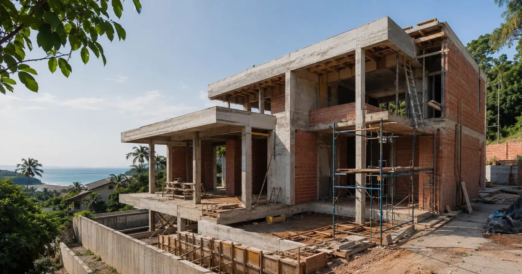 Casa em construção por empreitada em canteiro na Grande Florianópolis